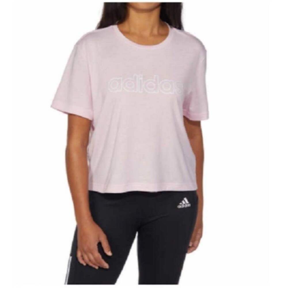 Adidas Women's XL Primegreen Aeroready Logo Crop Tee Pink Lightweight TShirt